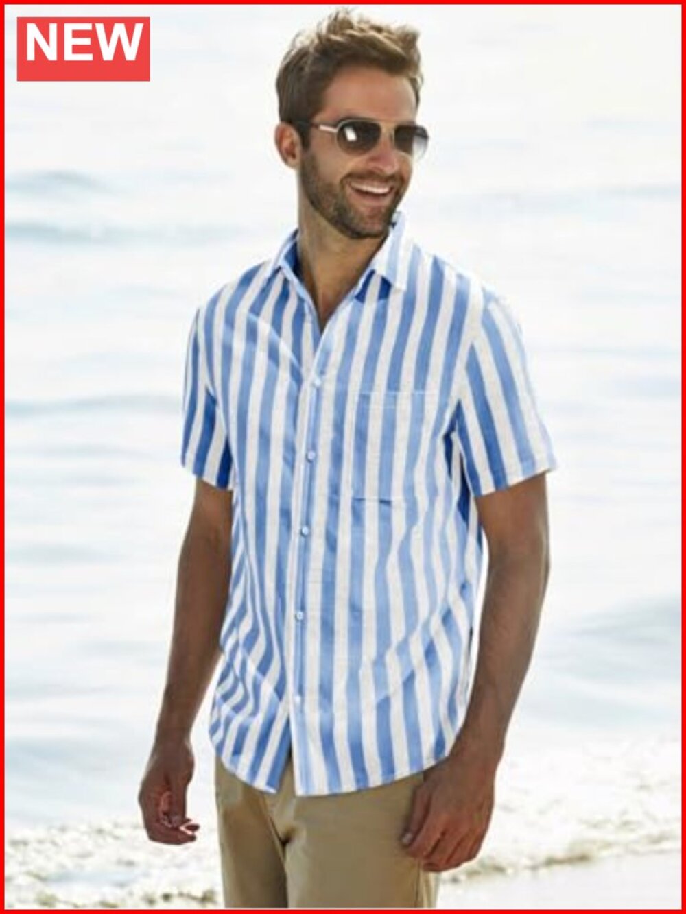 Mens Linen Short Sleeve Striped Button Down Shirt Casual Beach Vacation Top - Picture 4 of 6